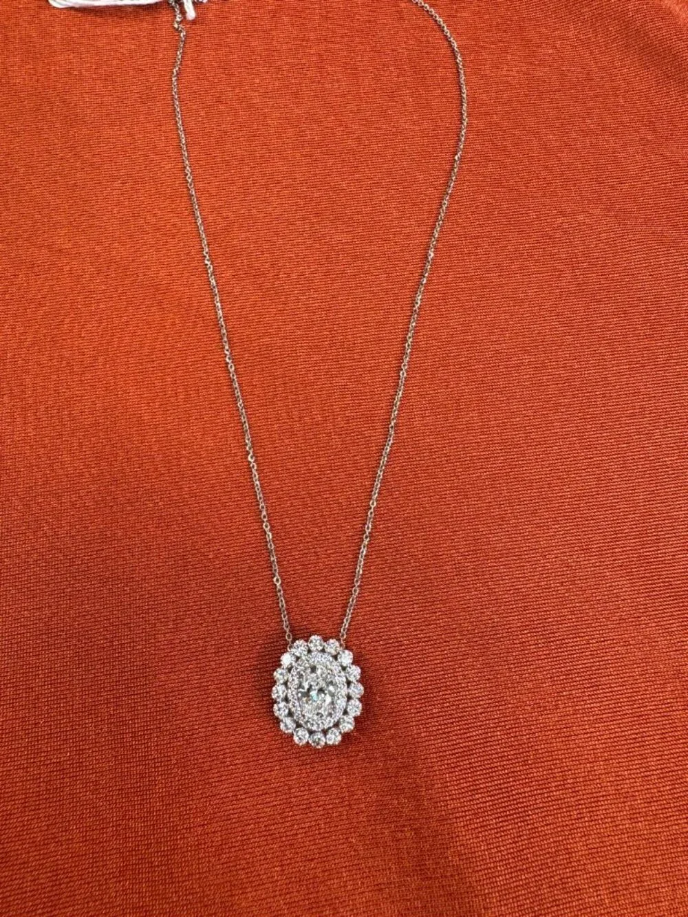 Pendent Necklace 14k White Gold with Oval Shaped Diamonds